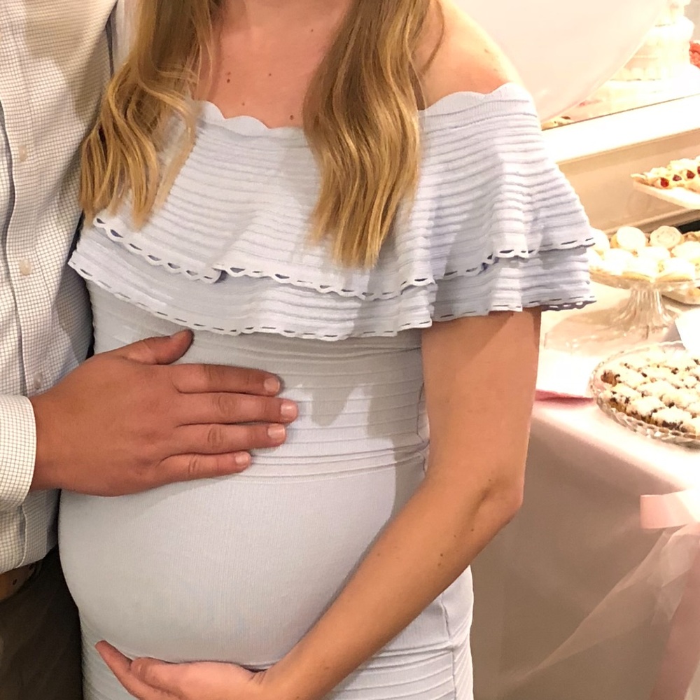 Eliza J Light Blue Off-Shoulder Midi Dress